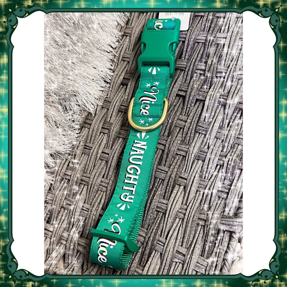 XL Petsmart Winter Green Holiday Dog Collar Naughty or Nice Santa Gold Christmas
